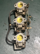 Load image into Gallery viewer, cleaned and relisted july2025—-70 hp Johnson Evinrude 313355 d2 d1 CARBURETOR w linkages, choke solenoid &amp; plunger TWO STROKE oem 0393546 0393547 CARBURETOR with linkages two stroke 1978-88
