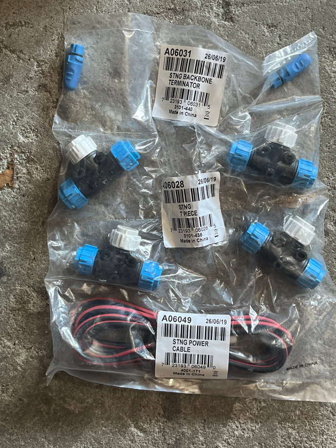 Raymarine bundle - 2 - SeaTalk NG A06031 cable backbone terminator Motor Boats yachts STNG $24, SeaTalk NG A06049 Power Cable Motor Boats yachts STNG $30, 4 - SeaTalk NG A06028 t-piece for spur cables Motor Boats yachts STNG $31.  A06031 A06049 A06028