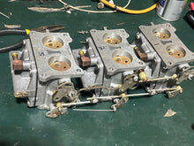 Load image into Gallery viewer, 150 hp Johnson Evinrude CARBURETOR SET 0389990 389991 389992 Two Stroke 1979 body# 324955, LINK PIN THROTTLE ARM 0387378, LINK PIN ASSY 0387379, CHOKE LINK 0316073
