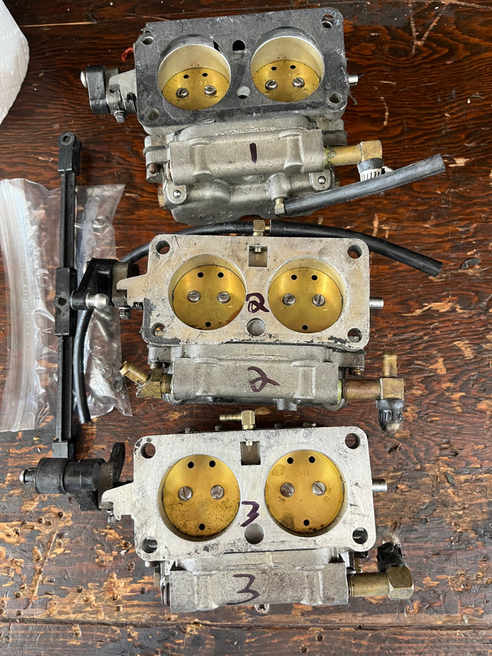 150 hp Mercury 1374-5427-C Carburetor Set .096 jets with linkage piece v6 two stroke