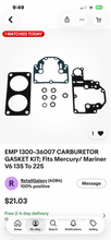 Load image into Gallery viewer, 225 200 hp Mercury CARBURETOR SET WM-47 3311-818639A12 818639A13 818639A14 two stroke 3.0 liter CLEAN - NEED NEW BOWL GASKETS
