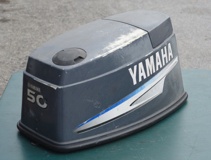 50 hp Yamaha engine cover 62X-42610-60-4D top cowling, blue stripe Two Stroke